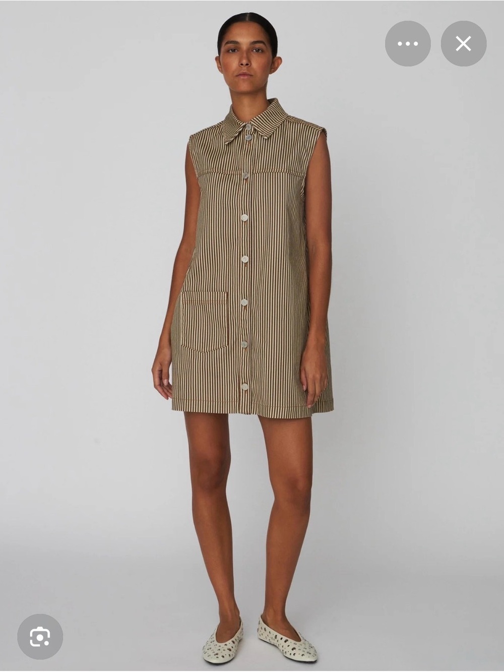 Sleeveless Striped Mini Shirt Dress in Khaki Stripe